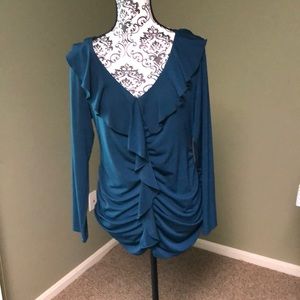 Teal blouse with ruffles